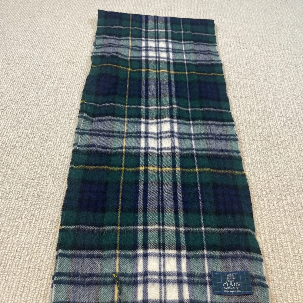 CLANS SCOTLAND 100% Lambswool Plaid Tartan Scarf Green/Navy 12x55